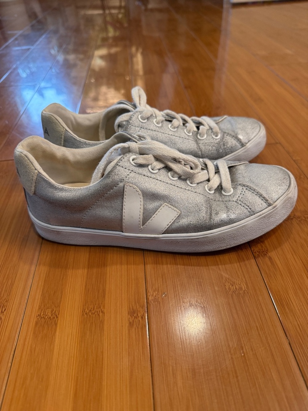 Veja Women Metallic Silver Low-Top Sneakers
